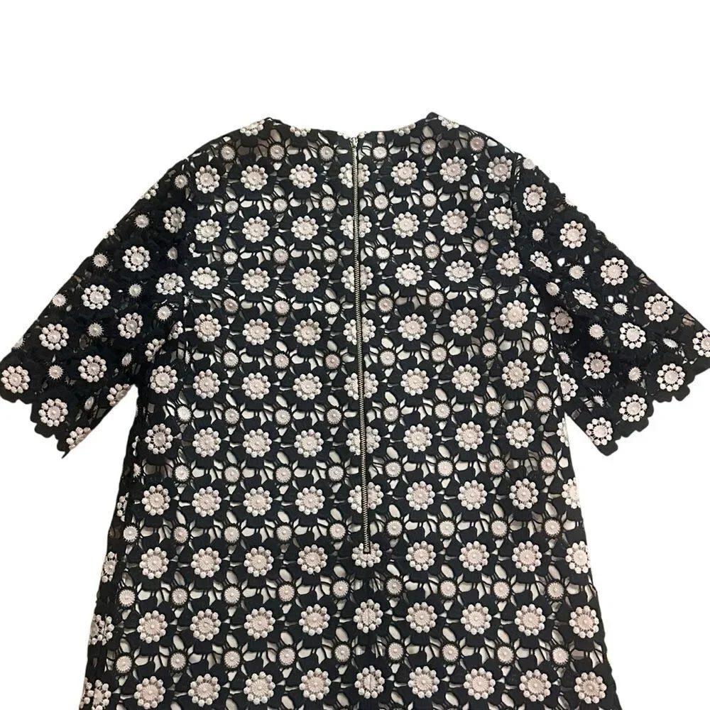 Kate Spade Black Pink Flower Lace Shift Dress Size 2